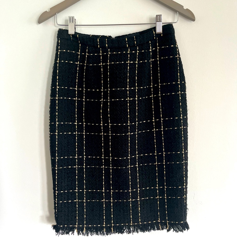 Pink Tartan Black and Gold Tweed Plaid Pencil Skirt Size 0